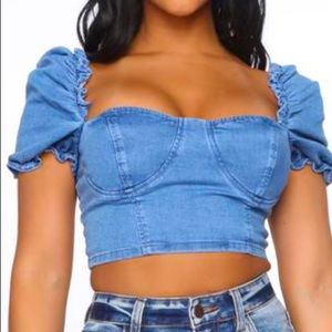 Fashion Nova Jean Ruffled Crop Top